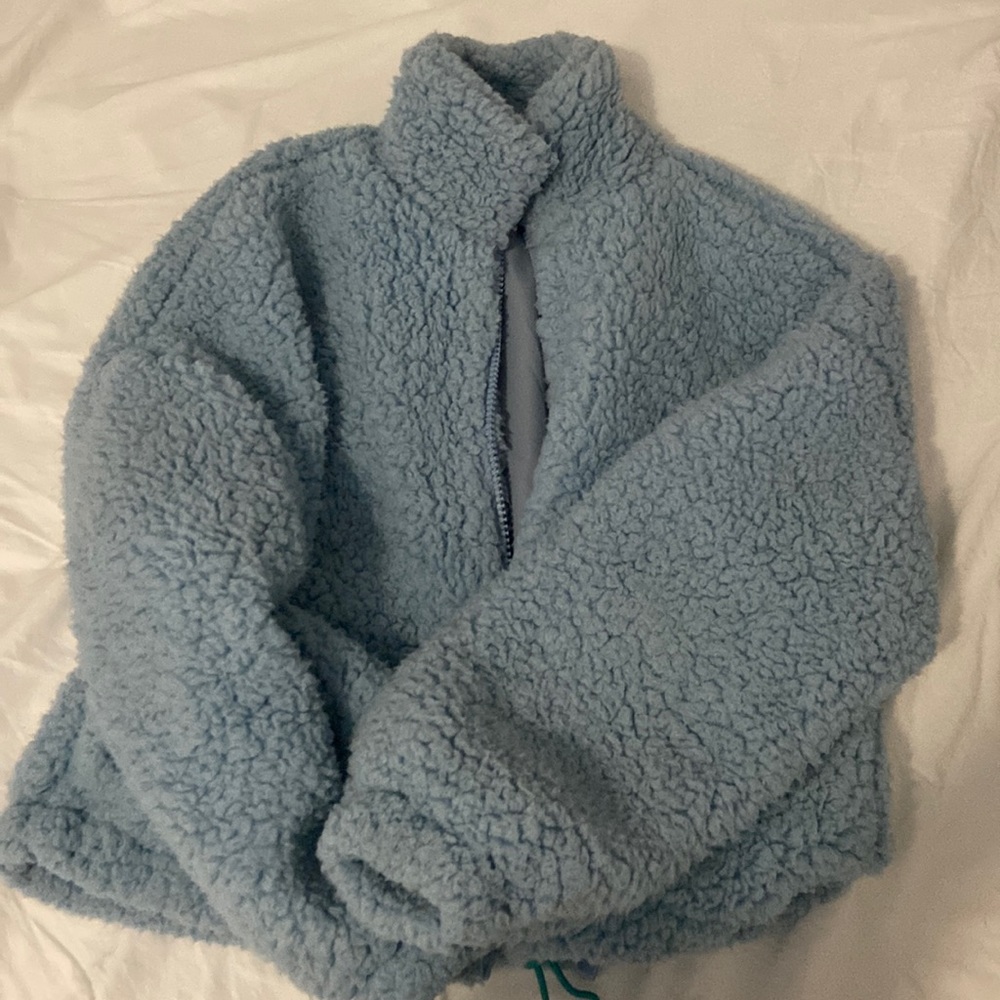 Urban Outfitters Zip Up Blue Sherpa Jacket